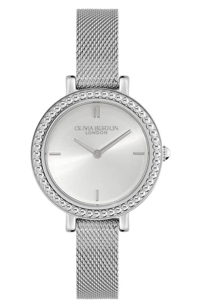 Shop Olivia Burton Vintage Bead Mesh Bracelet Watch, 30mm In Silver White