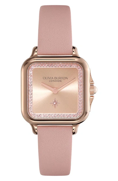 Shop Olivia Burton Grosvenor Leather Strap Watch, 28mm In Rose