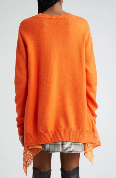 Shop Monse Lace Inset Crewneck Sweater In Orange