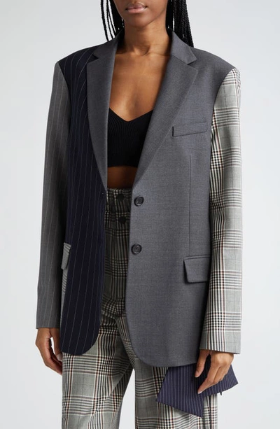 Shop Monse Patchwork Single Breasted Stretch Virgin Wool Blazer In Charcoal