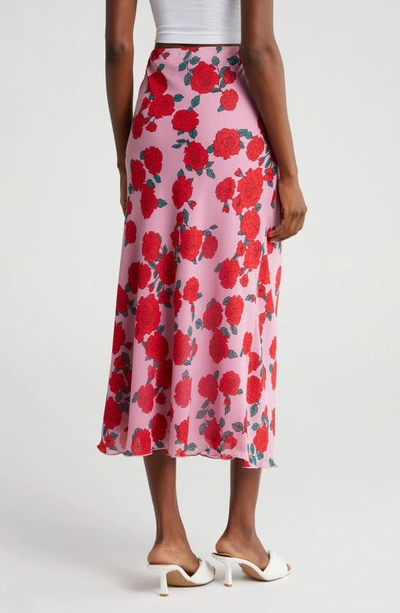 Shop Wayf Jacqueline Floral Midi Slip Skirt In Pink Roses