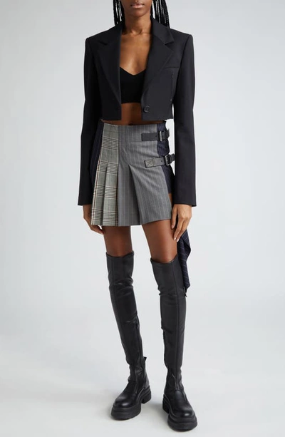 Shop Monse Patchwork Pleated Wool & Cotton Blend Miniskirt In Black Multi