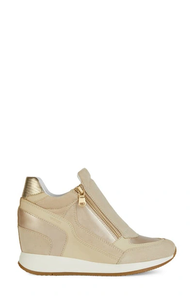 Shop Geox Nydame Wedge Sneaker In Taupe/ Gold