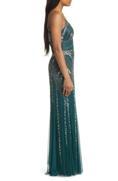 Shop Jump Apparel Gatsby Beaded A-line Gown In Hunter
