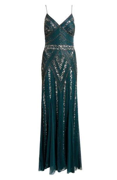 Shop Jump Apparel Gatsby Beaded A-line Gown In Hunter