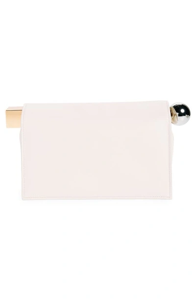 Jacquemus Ivory Leather Clutch Bag With Logo Plaque And Gold Details In Light Ivory 115