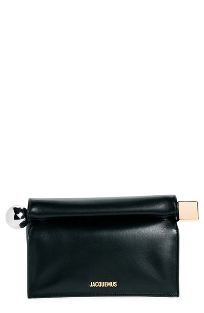 Shop Jacquemus La Pochette Rond Carré Leather Clutch In Black 990