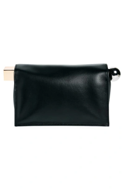 Shop Jacquemus La Pochette Rond Carré Leather Clutch In Black 990