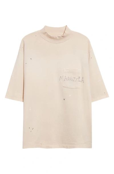 Maison Margiela Blush Beige T-shirt With Graffiti Logo In Dirty Ecru