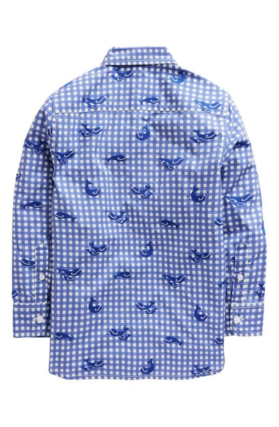 Shop Mini Boden Kids' Check Whale Embroidered Cotton Button-up Shirt In Sapphire Blue