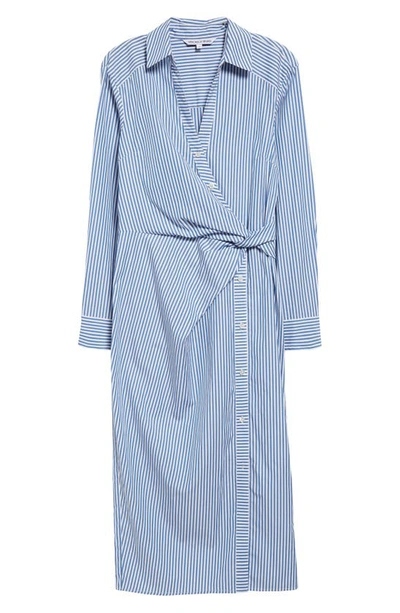 Shop Veronica Beard Wright Stripe Long Sleeve Cotton Midi Shirtdress In Blue/ White Stripe