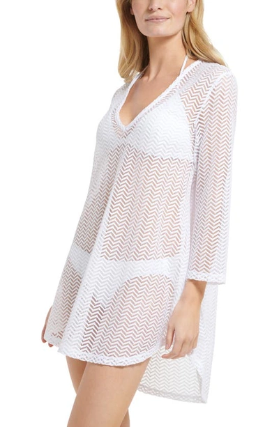 Shop Calvin Klein Sheer Mesh Cover-up Tunic In Soft White