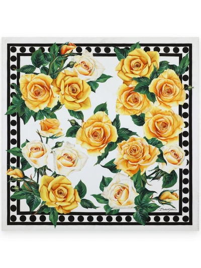 Shop Dolce & Gabbana Rose Print Scarf In White