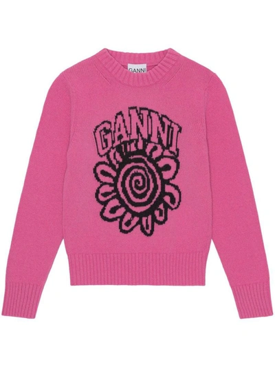 Shop Ganni Sweaters In Cone Flower
