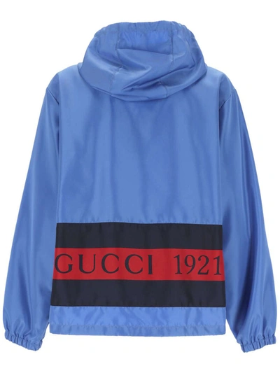 Gucci Web And Logo Print Windbreaker Jacket In Blue