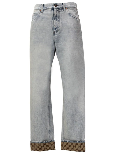 Shop Gucci Trousers In Light Blue/mix