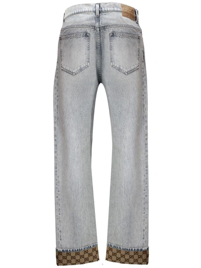 Shop Gucci Trousers In Light Blue/mix