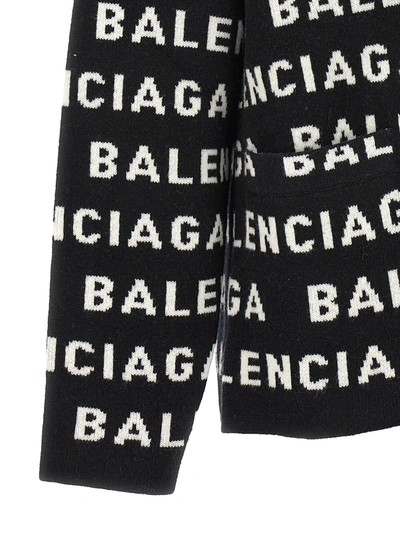 Shop Balenciaga All Over Logo Cardigan Sweater, Cardigans White/black