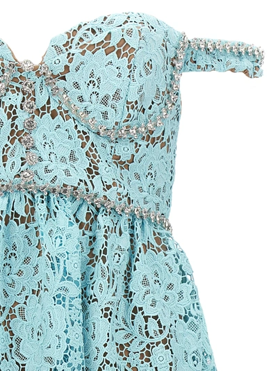 Shop Self-portrait Blue Cord Lace Diamante Midi Dress Dresses Light Blue