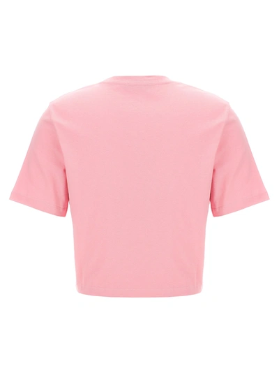 Shop Versace Bropped  With Embroidered Logo Pin T-shirt Pink