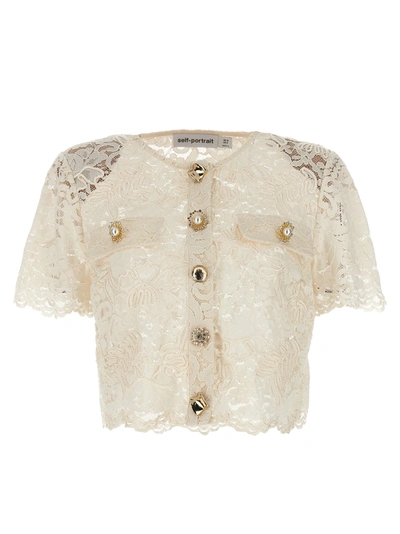 Shop Self-portrait Cream Cord Lace Shirt, Blouse White