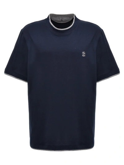 Shop Brunello Cucinelli Double Layer T-shirt Blue