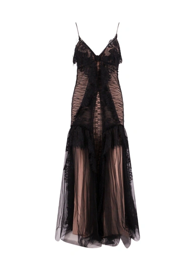 Shop Alberta Ferretti Lace Long Dress With Silk Blend Petticoat