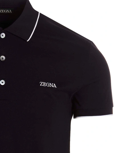 Shop Zegna Embroidered Logo Polo Shirt