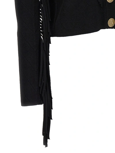 Shop Balmain Fringed Cardigan Casual Jackets, Parka Black