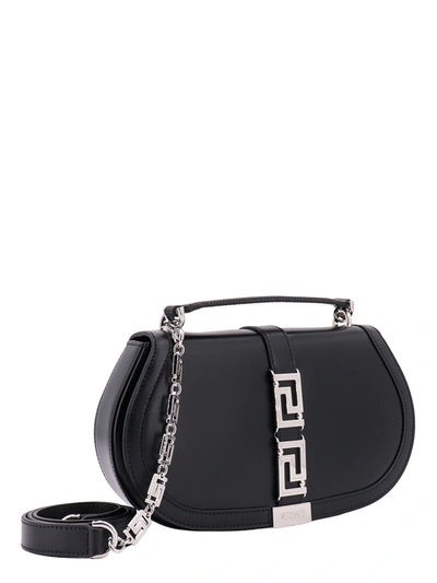 Shop Versace Leather Handbag With Frontal Metal La Greca Detail