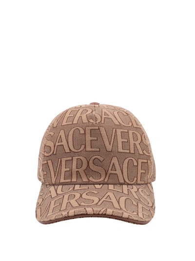 Shop Versace Cotton Hat With All-over Logo