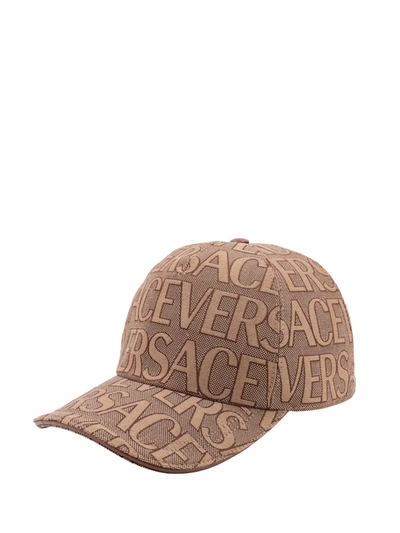 Shop Versace Cotton Hat With All-over Logo