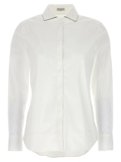 Shop Brunello Cucinelli Jewel Collar Shirt Shirt, Blouse White