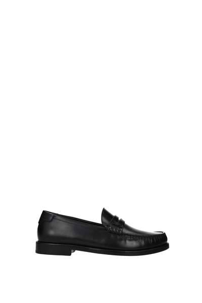 Shop Saint Laurent Loafers Leather Black