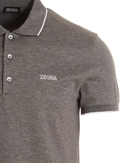 Shop Zegna Logo Embroidery  Shirt Polo Gray