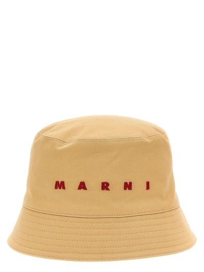 Shop Marni Logo Embroidery Bucket Hat Hats Beige