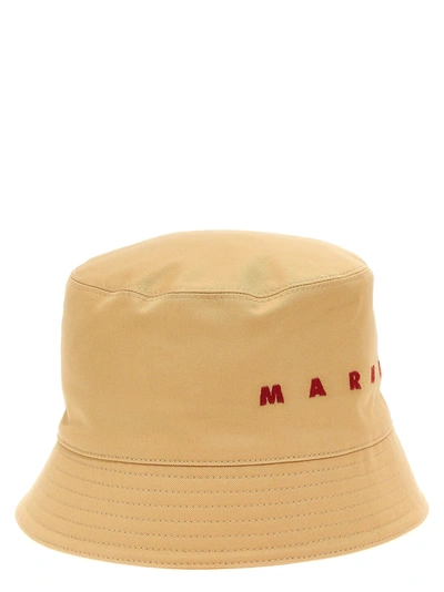 Shop Marni Logo Embroidery Bucket Hat Hats Beige