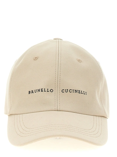 Shop Brunello Cucinelli Logo Embroidery Cap Hats Beige