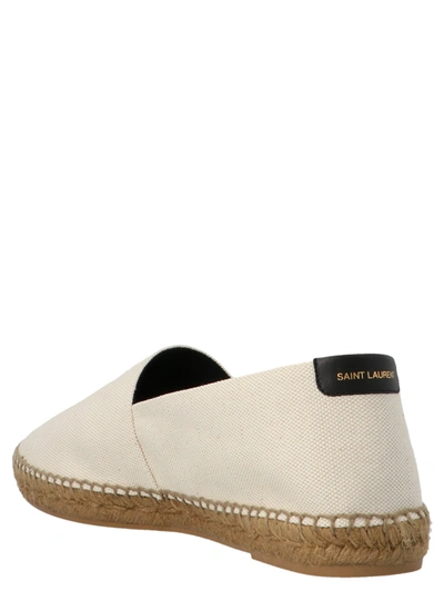 Shop Saint Laurent Logo Embroidery Espadrilles Flat Shoes Beige