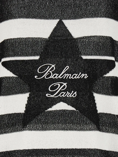Shop Balmain Logo Embroidery Striped Sweater Sweater, Cardigans White/black