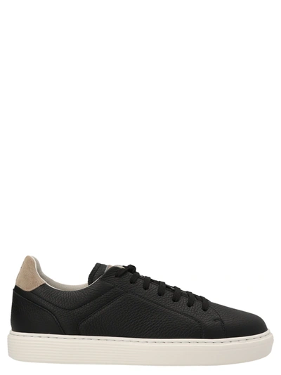 Shop Brunello Cucinelli Logo Leather Sneakers Black