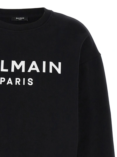 Shop Balmain Logo Print Cropped Sweatshirt White/black