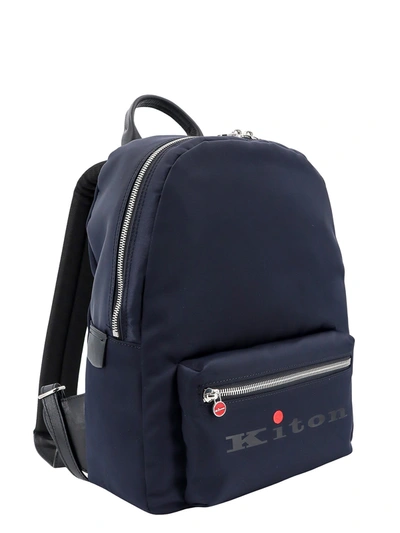 Shop Kiton Nylon And Leather Backpack With Logo Print