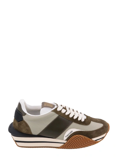 Shop Tom Ford Nylon And Suede Sneakers With Logoed Label