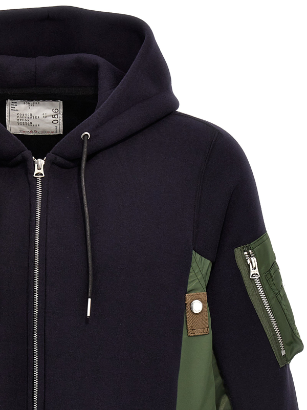 sacai patchwork drawstring hoodie - Blue