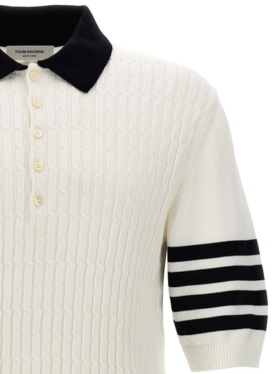 Shop Thom Browne Placed Baby Cable Rib Polo White/black