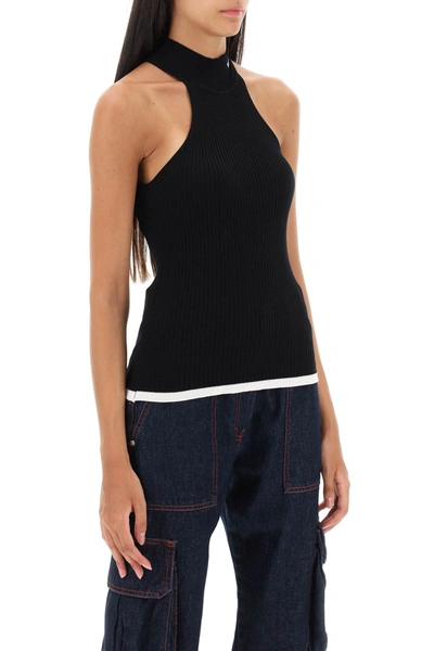 Shop Msgm Ribbed Tank Top With Halterneck