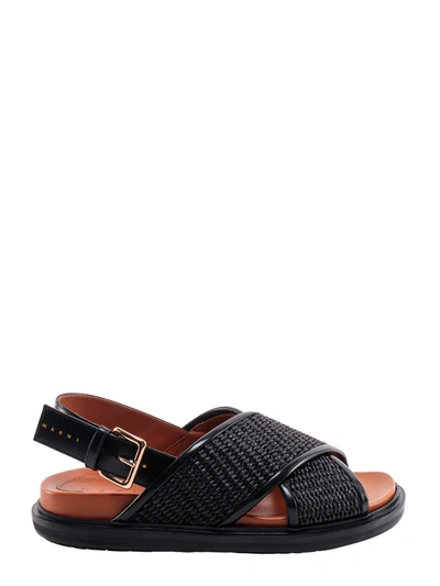 Shop Marni Rafia And Leather Sandals