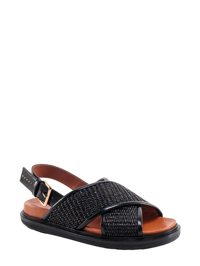 Shop Marni Rafia And Leather Sandals
