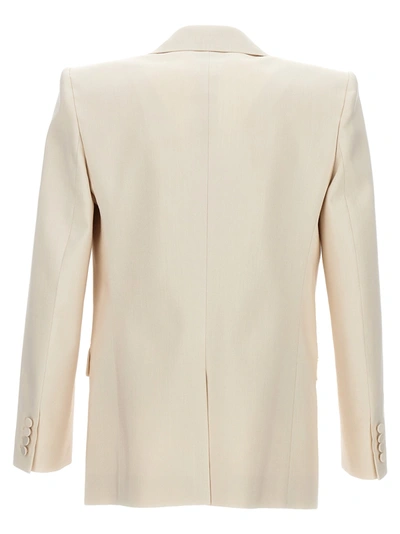 Shop Saint Laurent Silk Single Breast Blazer Jacket Jackets Beige